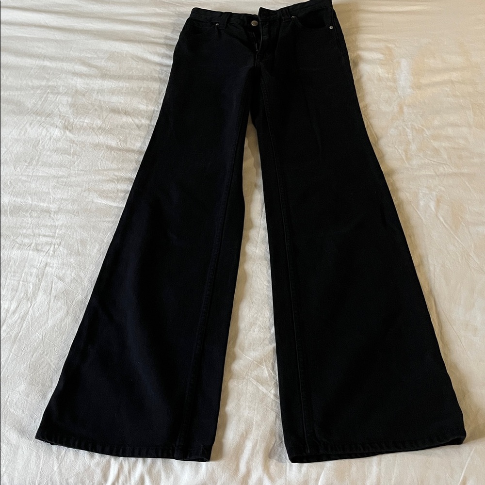 BDG Urban Outfitters Mid-Ride Wide Leg /Flare Leg Black Denim Jeans /Pants sz 24